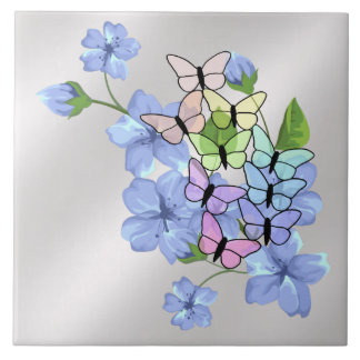 Flowers & Butterflies Ceramic Tile