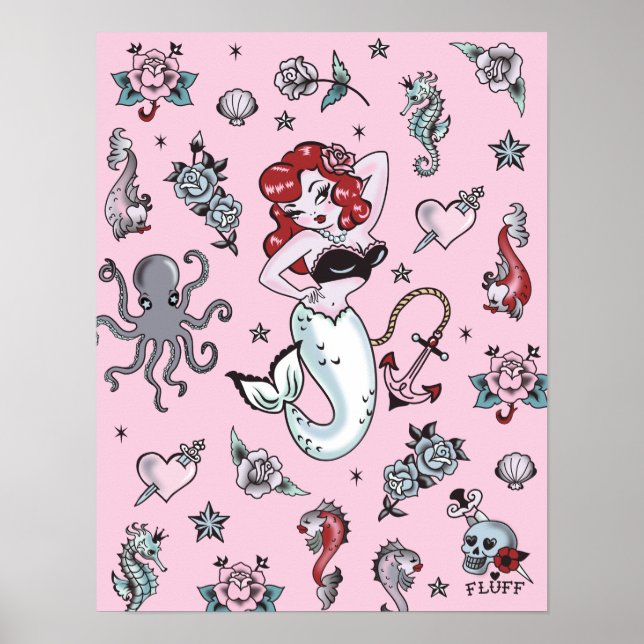 Fluff Molly Mermaid Poster rosa (Frente)