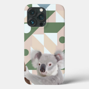 Fluffy Koala Green Fundo Geométrico