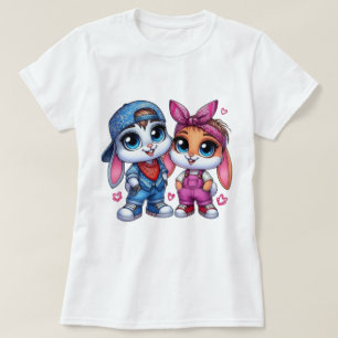 👕🐰Fluffy & Puffy Rabbit Camiseta Básica Feminina