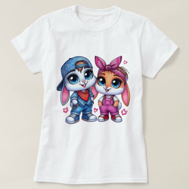 👕🐰Fluffy & Puffy Rabbit Camiseta Básica Feminina (Frente do Design)