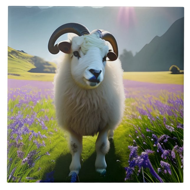 Fluffy Sheep field of purple flowers  (Frente)