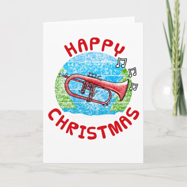 Flugelhorn Cartão de Natal Hornist Brass Musico (Frente)