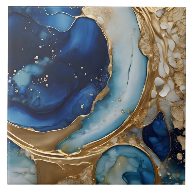 Fluido Abstrato Dourado-Marinho Praia (Frente)