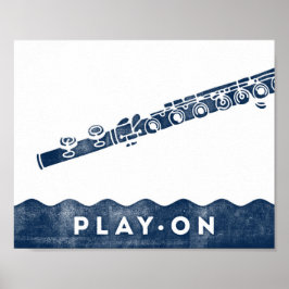 Flute Music Poster Blue White Play On Art Impressã