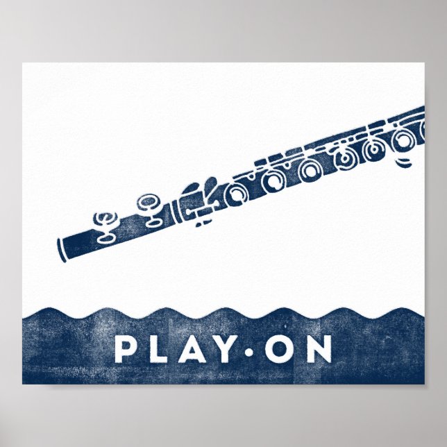 Flute Music Poster Blue White Play On Art Impressã (Frente)