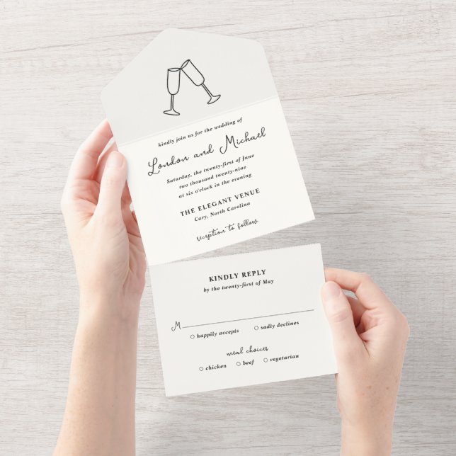 Flutes Desenhadas à Mão Doodle Casamento Moderno (Aba destacável)