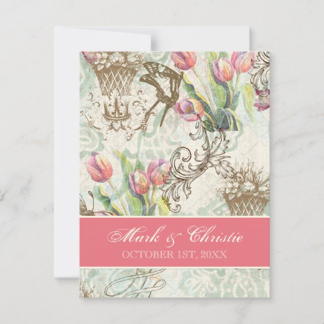 Flutterbyes n Tulips Convite Elegante Para Casamen (Frente)