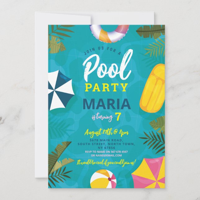 Flutuadores de Festa na Piscina Convite de Anivers (Frente)