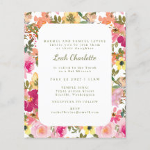 Fluxo Cor de Água Rosa Floral Bat Mitzvah Convite