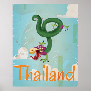 Fly to Thailand Vintage Travel Poster