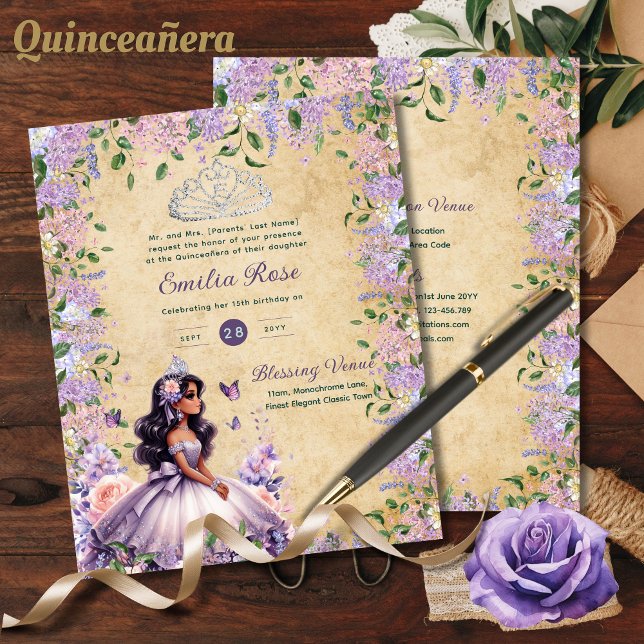 Flyer 25 Colírio Roxo De Quinceanera Vestido Floral Wist (Criador carregado)