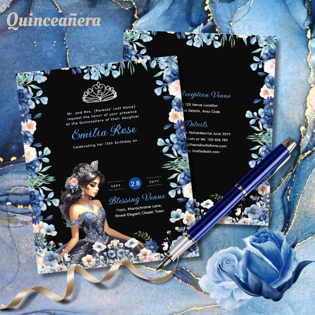 Flyer 25 Marinho Azul De Vestido De Quinceanera Rosas Fl (Criador carregado)