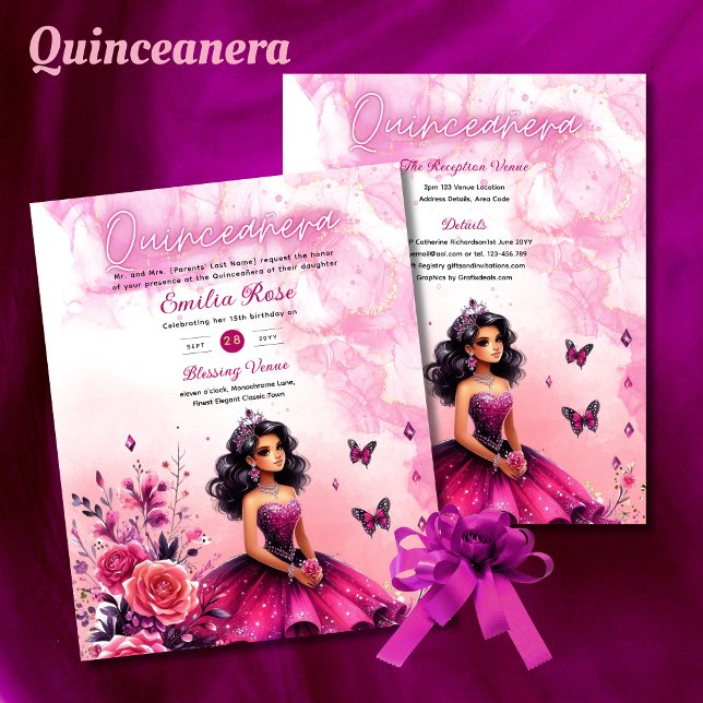 Flyer 25 ORÇAMENTO Magenta Quinceanera Vestido Floral (Criador carregado)