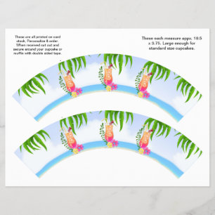 Flyer 2 Invólucros de Cupcake Personalizados Tropical Ha