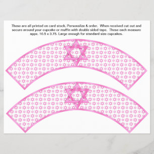 Flyer 2 Papel de Cupcake Personalizado Bat Mitzvah Rosa
