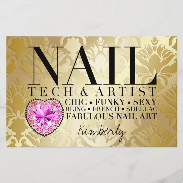 Flyer 311 Tres Chic Damask Nail Tech Diamond HeartFlyer (Frente)