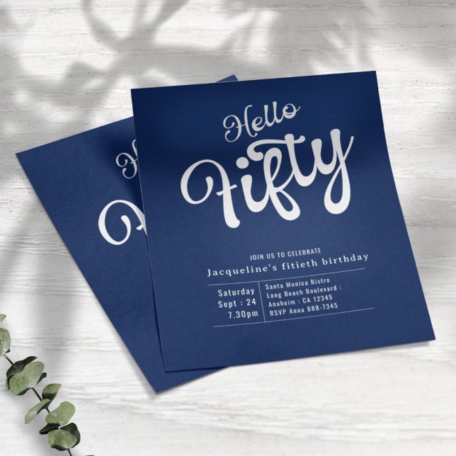 Flyer 50 Blue White Budget 50th Aniversário Convite (Criador carregado)