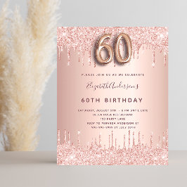 Flyer 60.º Aniversário rosa ouro-brilho convite orçament