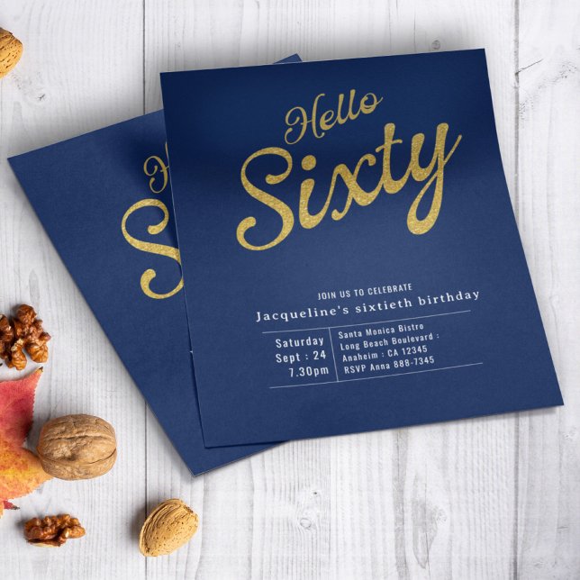 Flyer 60 Azul Orçamento Dourado 60.º Convite de Aniversá (Criador carregado)