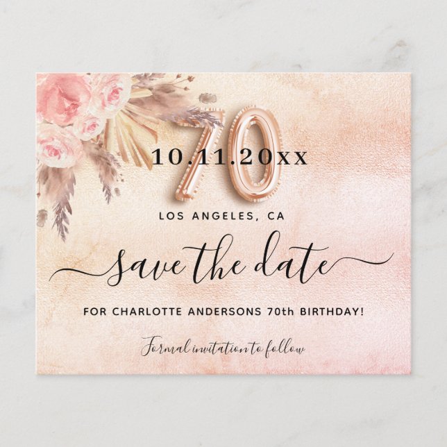 Flyer 70 aniversário pampas rosa salvar o orçamento de d (Frente)