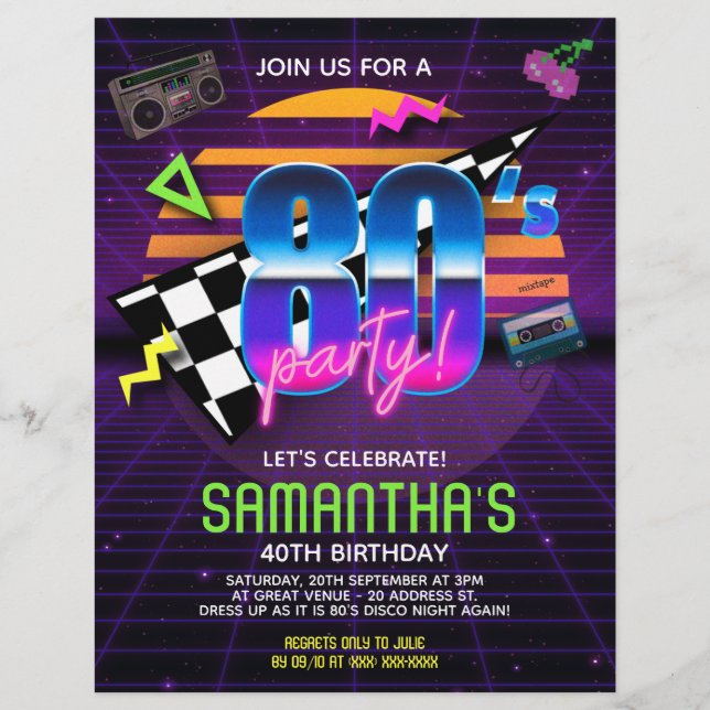 Flyer 80s Retro Birthday Party  (Frente)