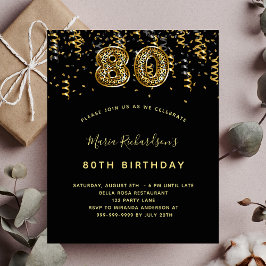 Flyer 80th birthday black gold leopard budget invitation