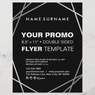 Flyer 8,5" geométrico preto de prata minimalista modern