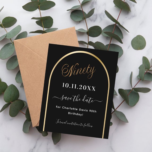 Flyer 90 aniversário do orçamento do arco preto de ouro  (Criador carregado)