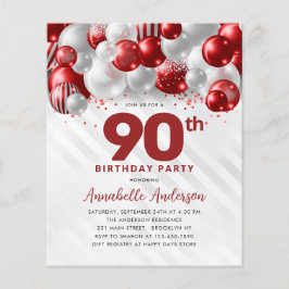 Flyer 90 de Aniversário do Balão de Silver Vermelho Bara