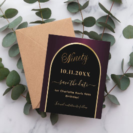 Flyer 90 de aniversário do orçamento negro burgundy salv