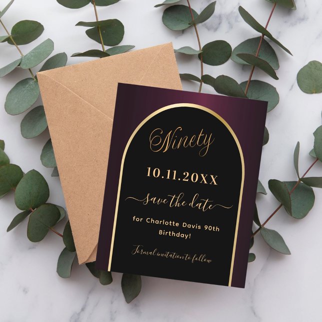 Flyer 90 de aniversário do orçamento negro burgundy salv (Criador carregado)