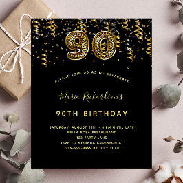 Flyer 90th birthday black gold leopard budget invitation