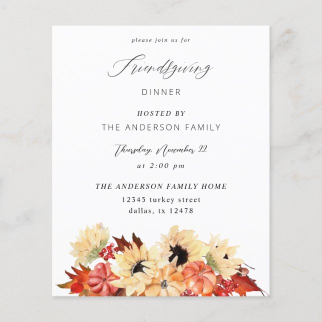 Flyer Abóbora de Orçamento e Amizade de Girassol (Frente)