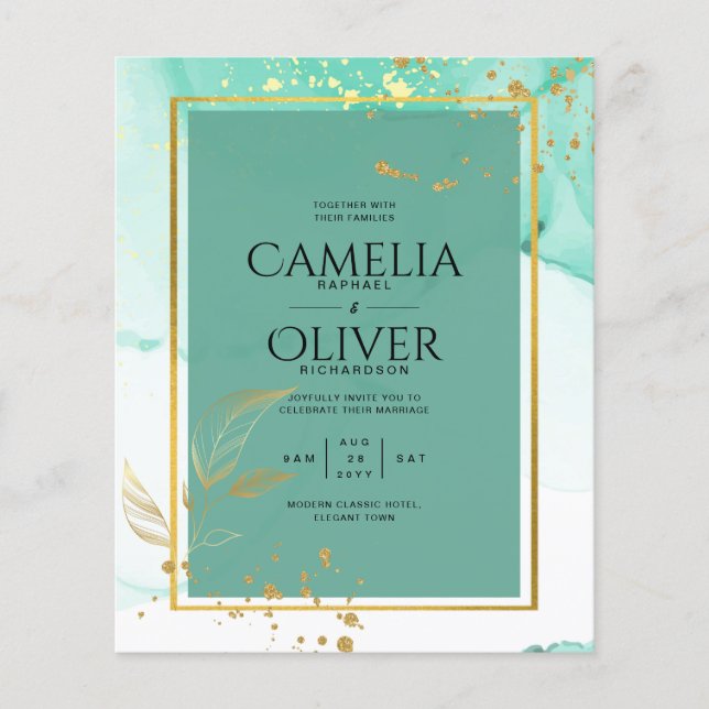 Flyer Abstrato de Álcool de Mint Green Dourado WEDDING (Frente)
