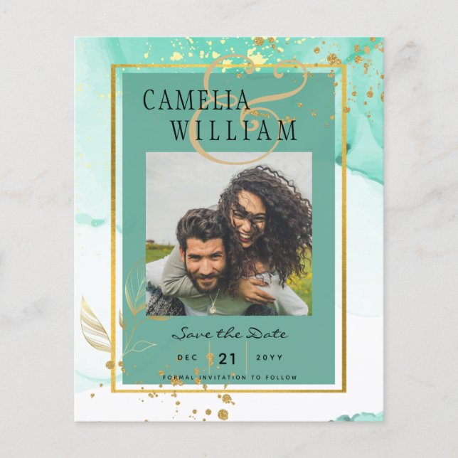 Flyer Abstrato de Álcool de Mint Green Dourado WEDDING (Frente)