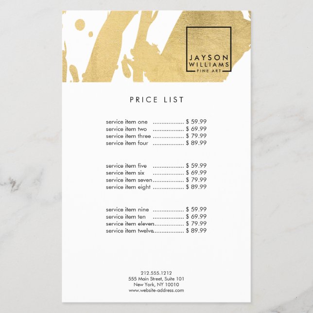 Flyer Abstrato de Artista Moderno Faux Dourado Brushstro (Frente)