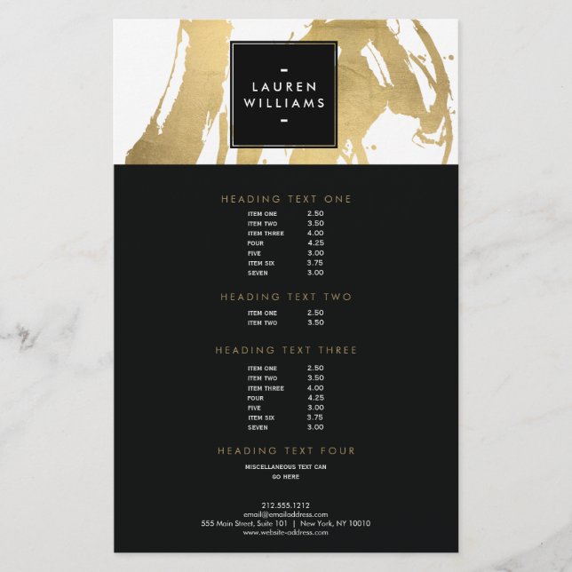 Flyer Abstrato Faux Dourados Brushstrokes em Branco (Frente)