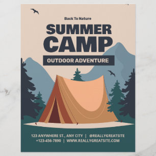 Flyer Acampamento de Verão Divertido e Editável, Acampam