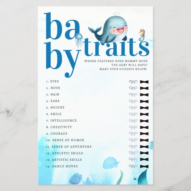 Flyer Adivinha Bebê Apresenta Chá Jogo Escoteiro Baleia  (Frente)