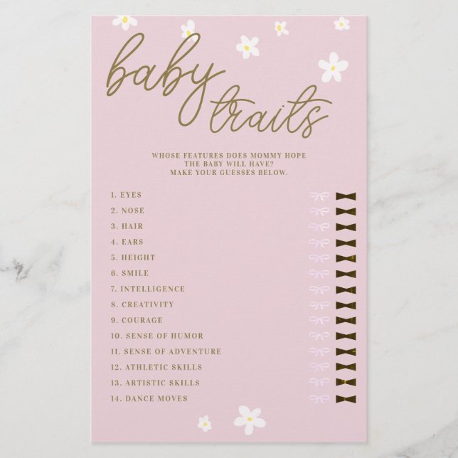 Flyer Adivinha Bebê Recursos do Chá Jogo Boho Daisies Ro (Frente)