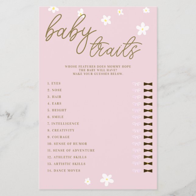 Flyer Adivinha Bebê Recursos do Chá Jogo Boho Daisies Ro (Frente)