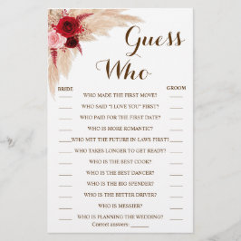 Flyer Adivinha Quem Pampas Grass Chá Game Card