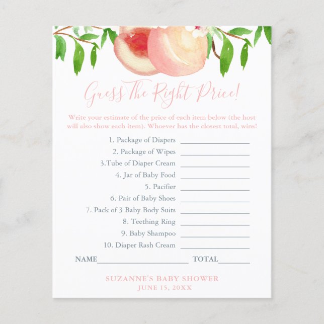 Flyer Adivinhe o Preço Certo Jogo de Chá de Bebê Sweet P (Frente)