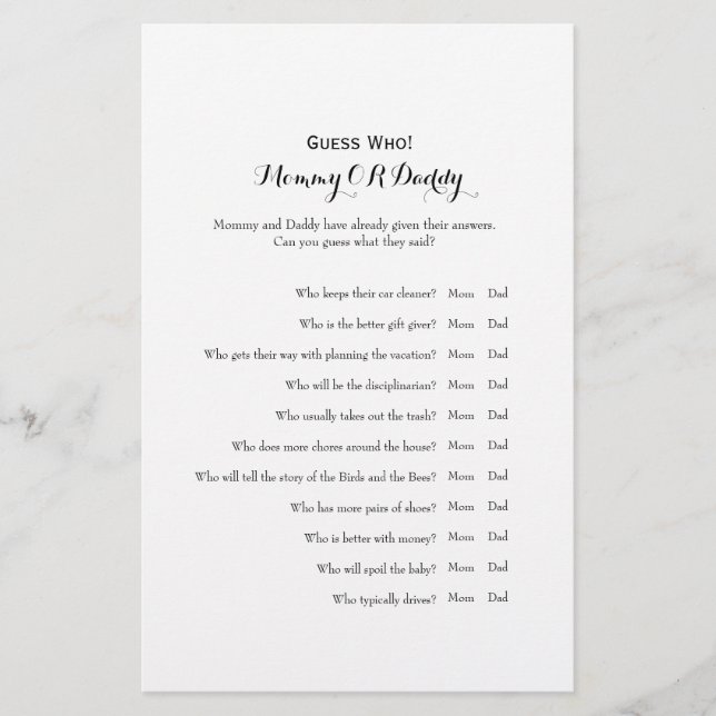 Flyer Adivinhem quem Mamãe ou jogo de Chá de fraldas de  (Frente)