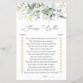 Flyer Adivinhem quem Mamãe ou jogo de Chá de fraldas Pai