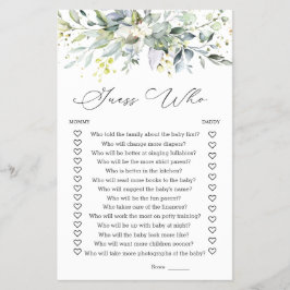 Flyer Adivinhem quem Mamãe ou jogo de Chá de fraldas Pai