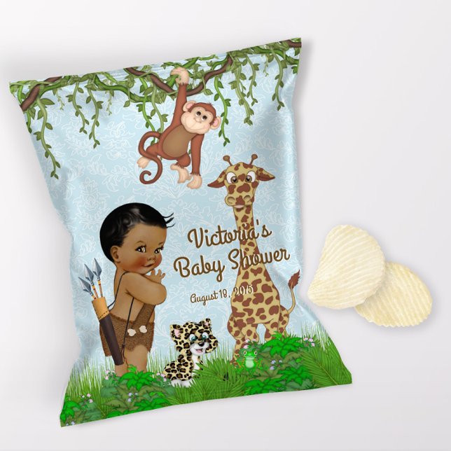 Flyer African Boy Safari Baby Shower Chip Bag Wrapper (1 ounce snack bag wrapper flyer. )