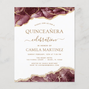 Flyer Agato de Orçamento Burgundy Quinceañera Dourada 