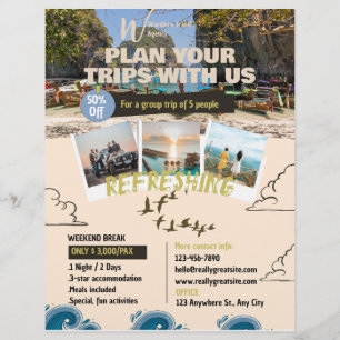 Flyer Agência de Viagens Ilustração Azul Marrom 